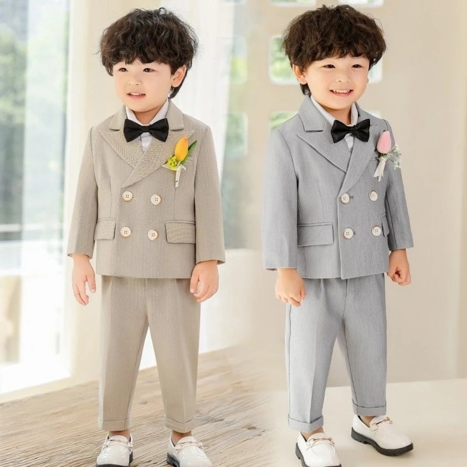 Children Formal Clothing Boys Solid Color Tuxedo Suits Blazer Pants