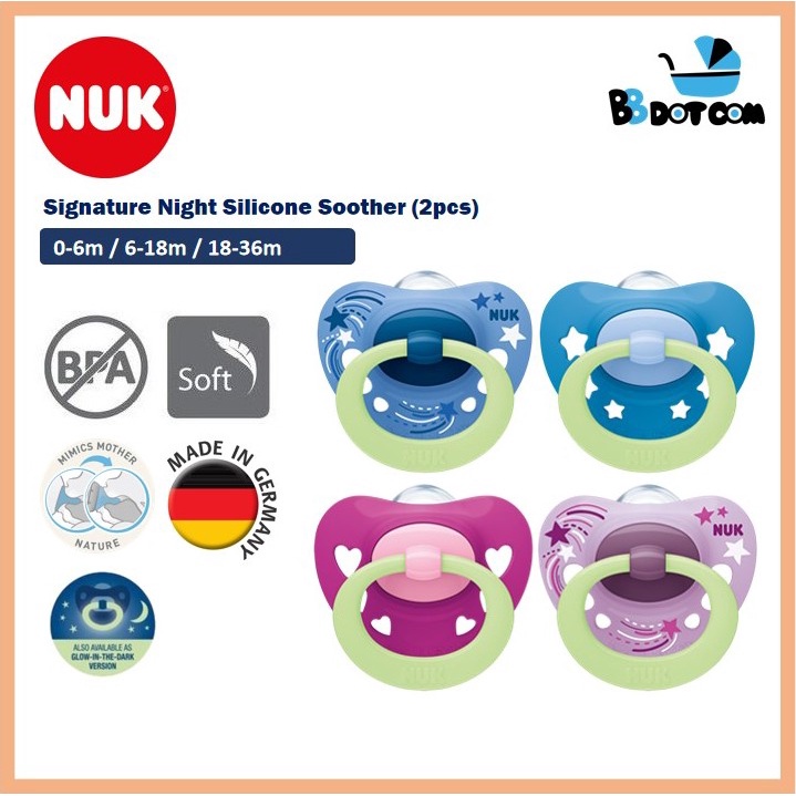 NUK Puting Orthodontic Glow In The Dark Silicone Soother Pacifier