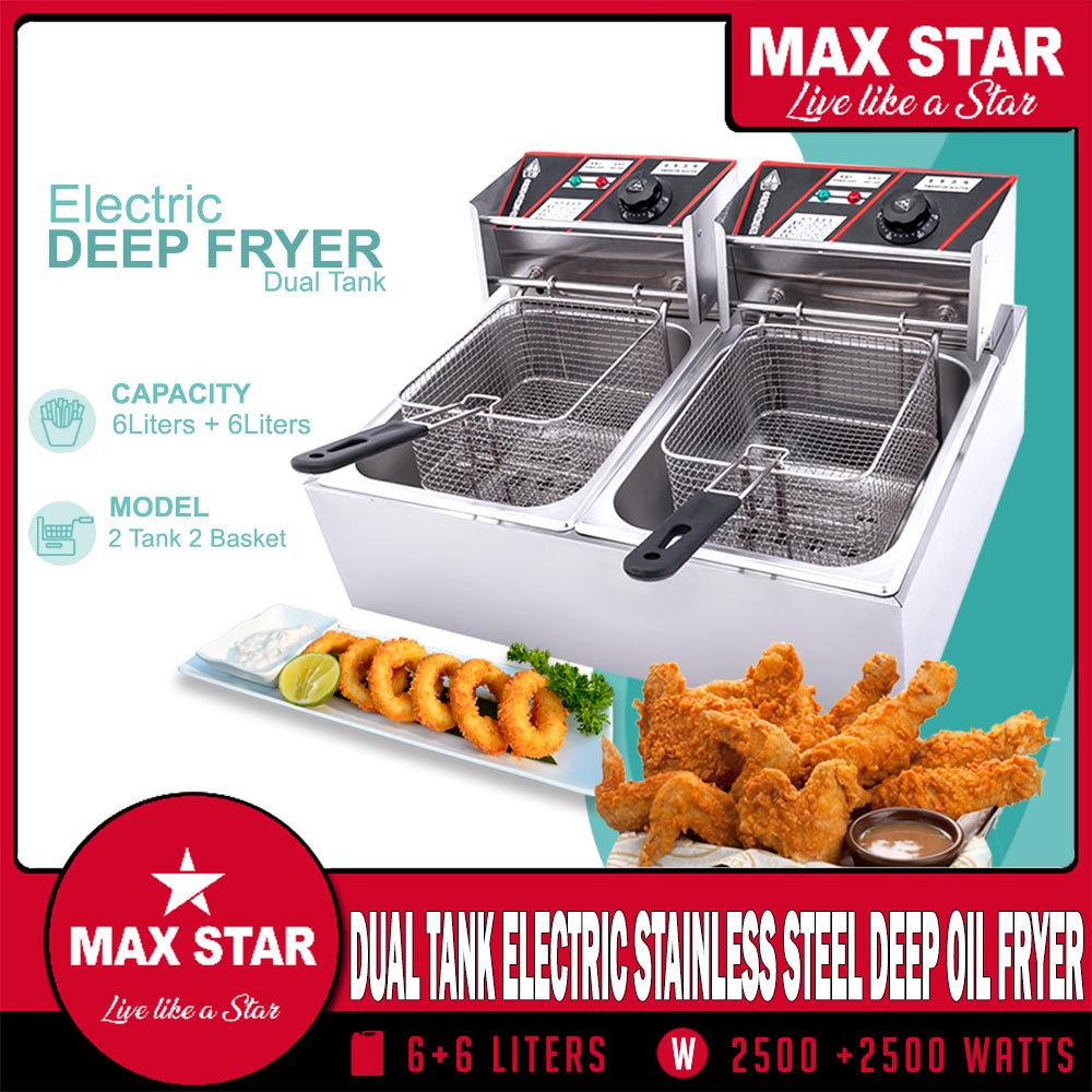 Max Star Double Deep Fryer Electric Stainless Steel Deep Oil Fryer