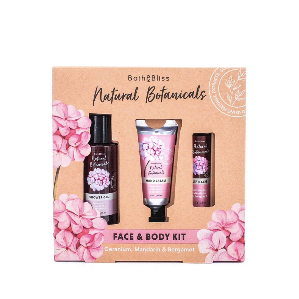 BATH & BLISS Gift Set Shower Gel, Hand Cream & Lip Balm (Natural