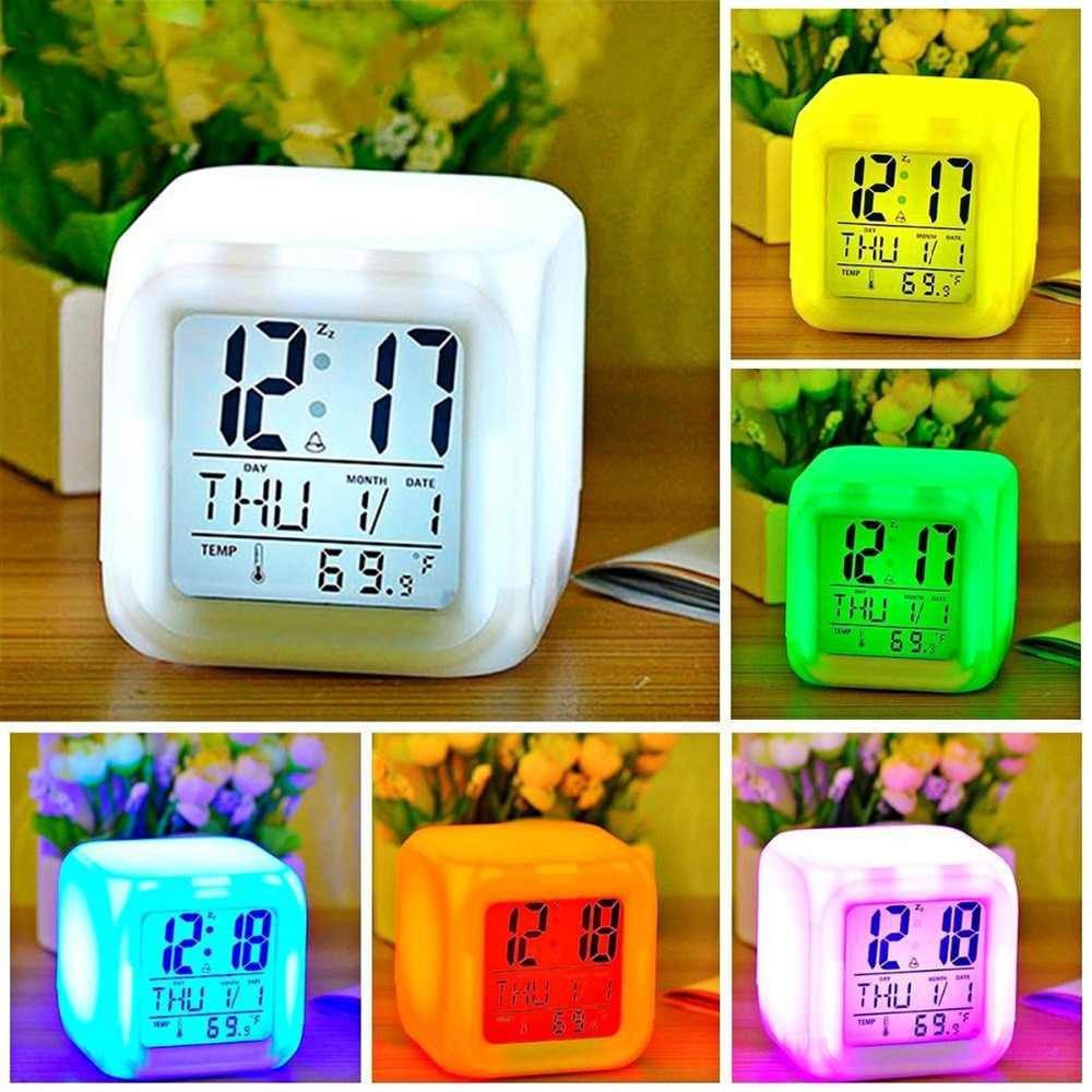 Digital Alarm Clock 7 LED Backlight Colors with Date and Temperature