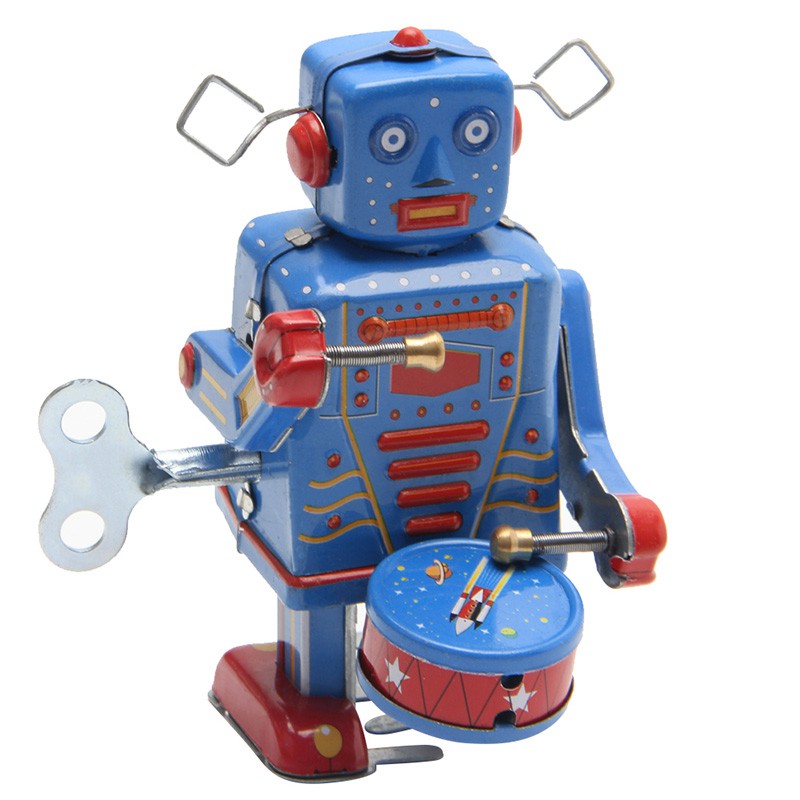 Retro Clockwork Wind Up Metal Walking Robot Toy Vintage Collectible