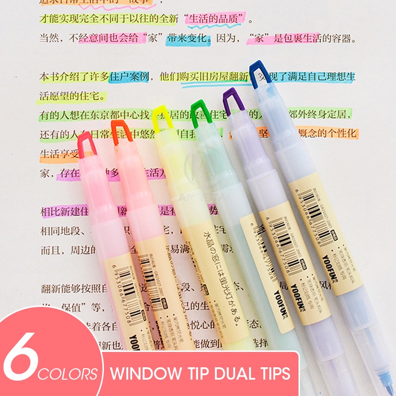 Andstal 6 Colors/set Unique Window Tip Pastel Color Highlighter Pen