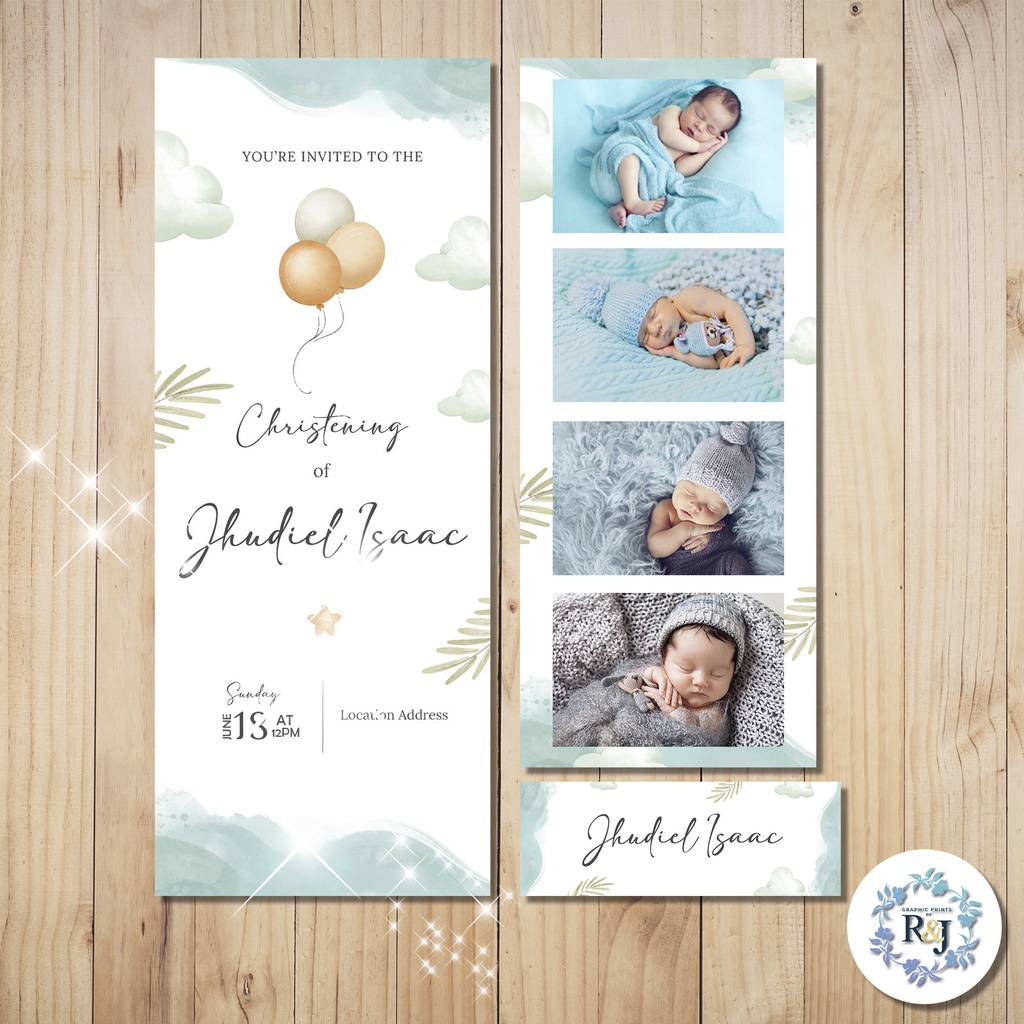 Bookmark Style Invitation Christening Baptism Birthday