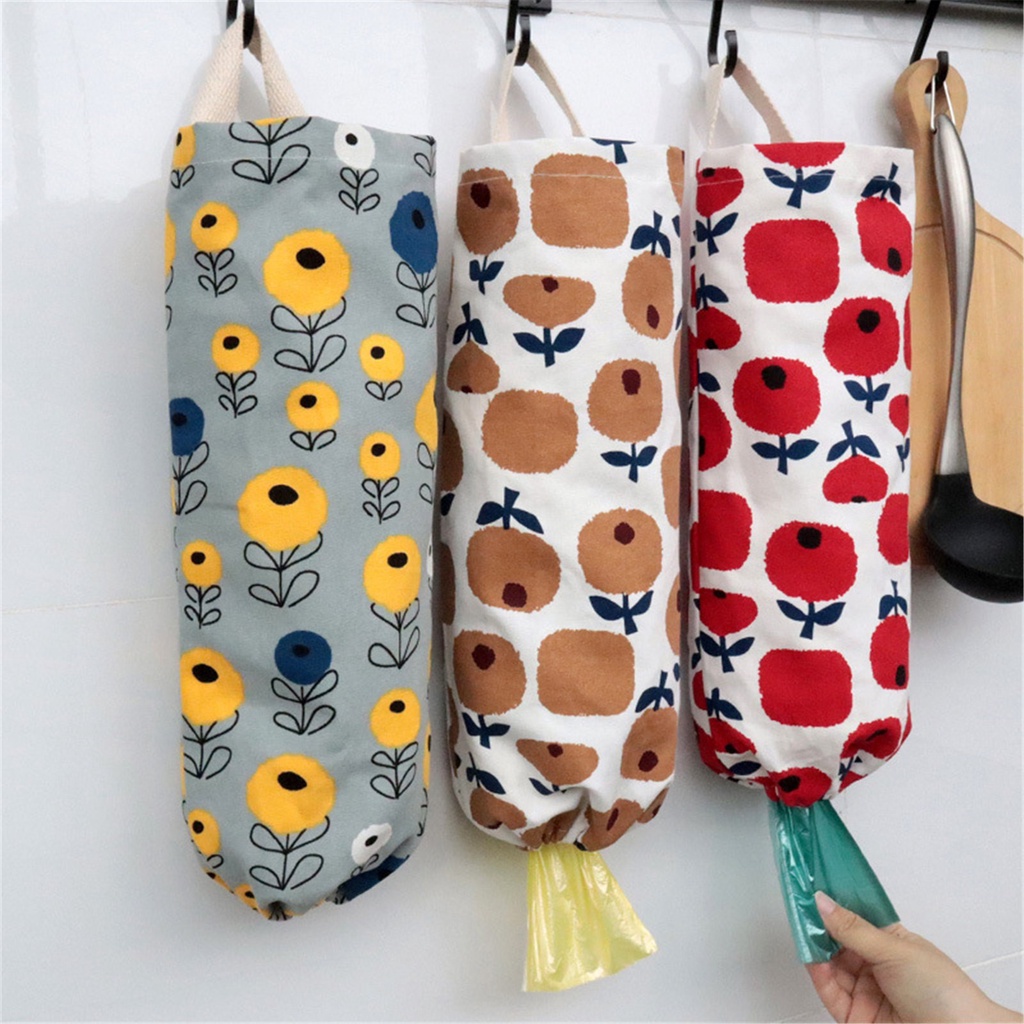 Plastic Bag Holder Natural Cotton Grocery Shopping Bag Holder Cute Pantry Decor Hanging Storage