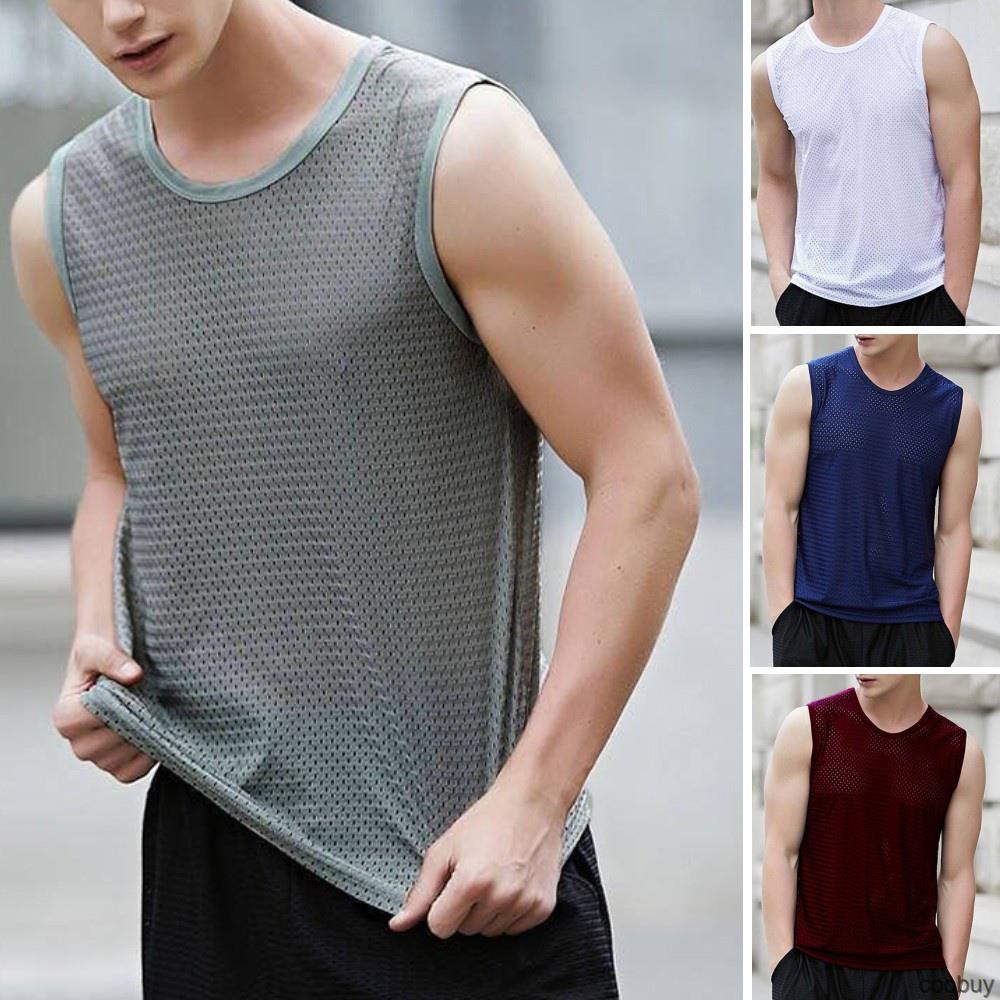 Men Ice Silk Top Bodybuilding Gym Casual Sports Breathable Sleeveless