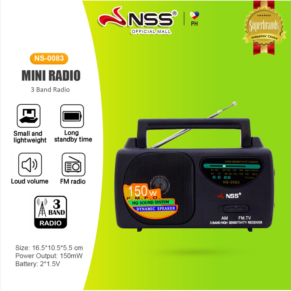 NSS Portable Radio AM FM TV Speaker Mini 3 Band/4 Band Ac Dcam AM/FM