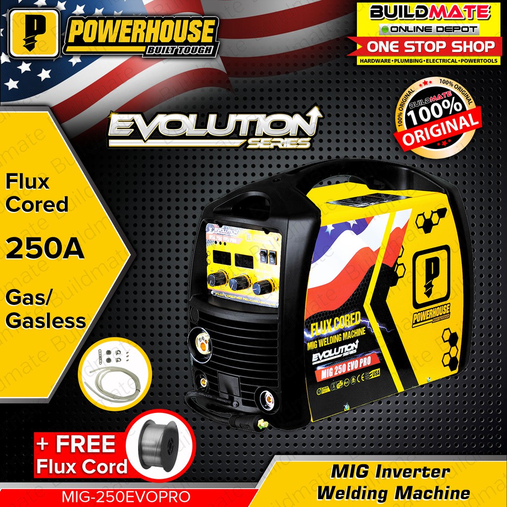 POWERHOUSE 250A MIG EVO PRO Gas / Gasless MIGWELD Flux Cord Welding