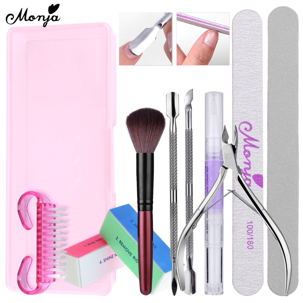 Monja Nail Art Care Tools Set Polishing Files Dust Brush Cuticle Pusher