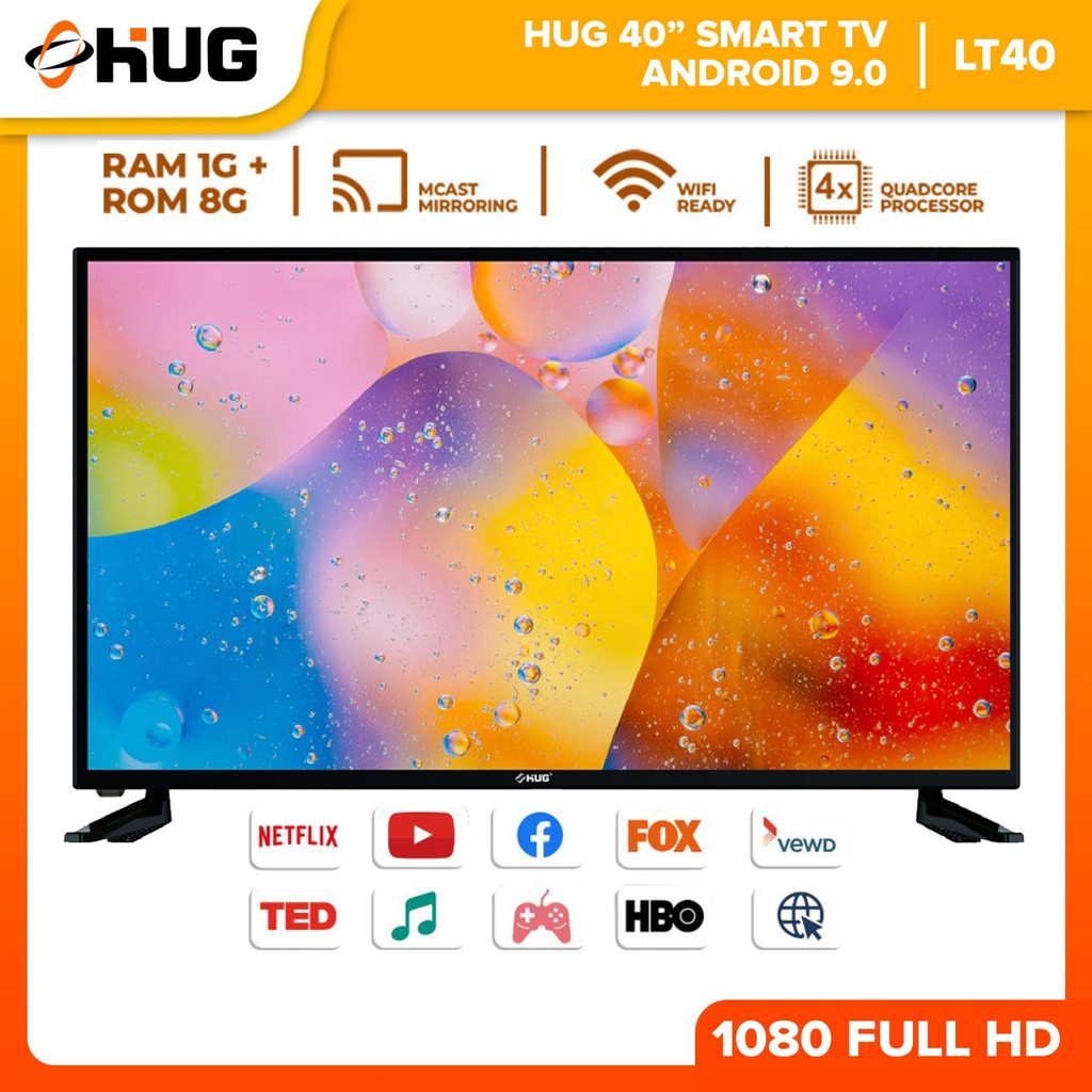 HUG 40 Inch Slim HD Smart TV Android 9.0 LT40Smart 9.0 Shopee