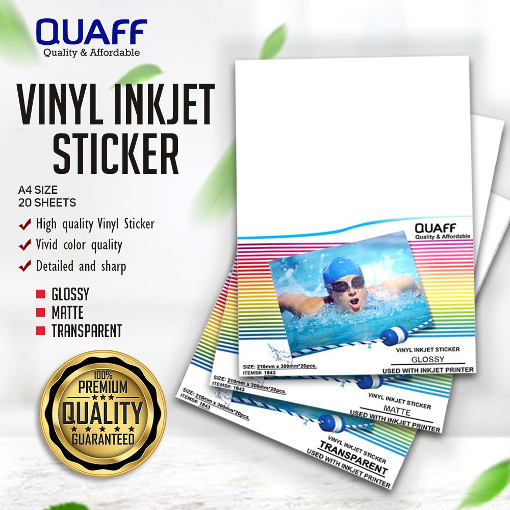 QUAFF Inkjet Vinyl Sticker A4 (20 sheets) Matte / Glossy