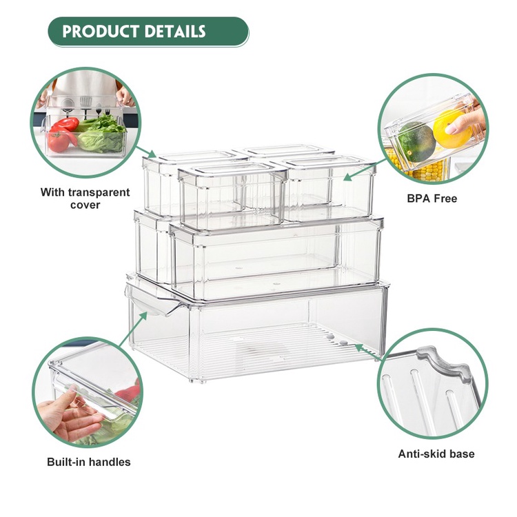 LANILAND 7pcs Storage Organizer Set Stackable Food Keeper PET Plastic