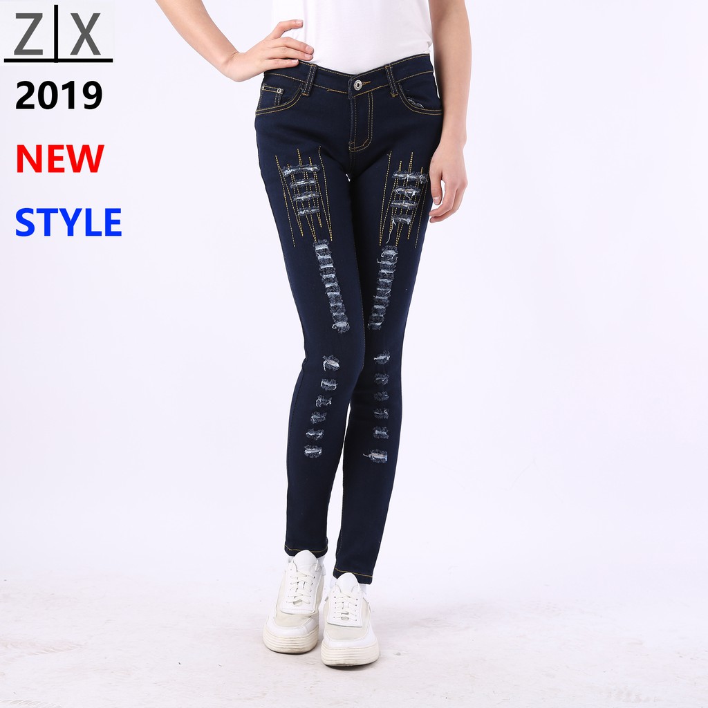 Korea Women's Tattered Classic Ripped Skinny Jeans Shopee Philippines