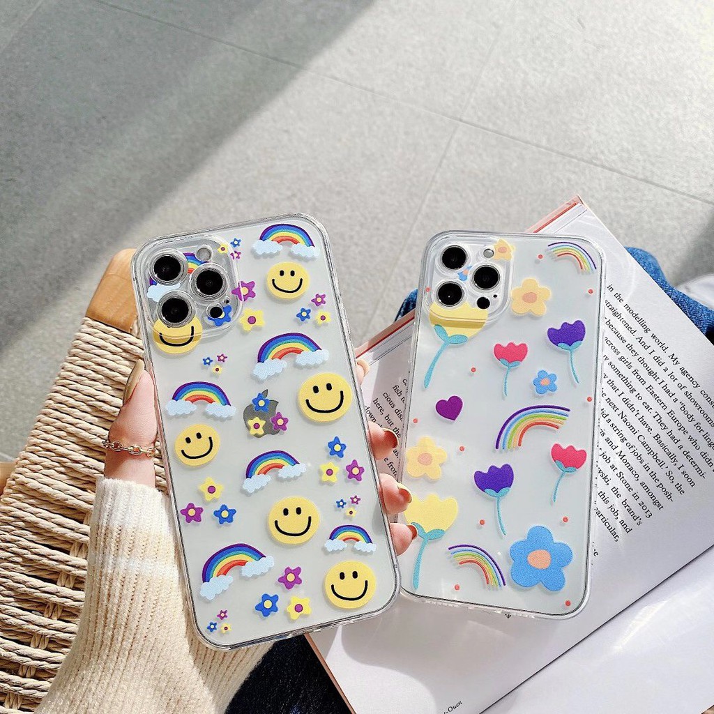 Rainbow smiley flower 3D relief Clear Case iPhone X XS XR XSmax 7 8