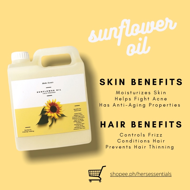 hers essentials 1L Sunflower Seed Oil Pure Cold Pressed for Skin & Hair