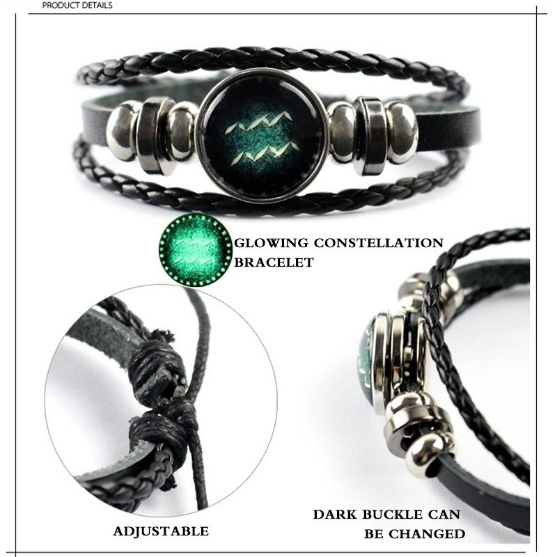 12 Constellation Zodiac Sign Black Braided Leather Bracelet Leo Virgo