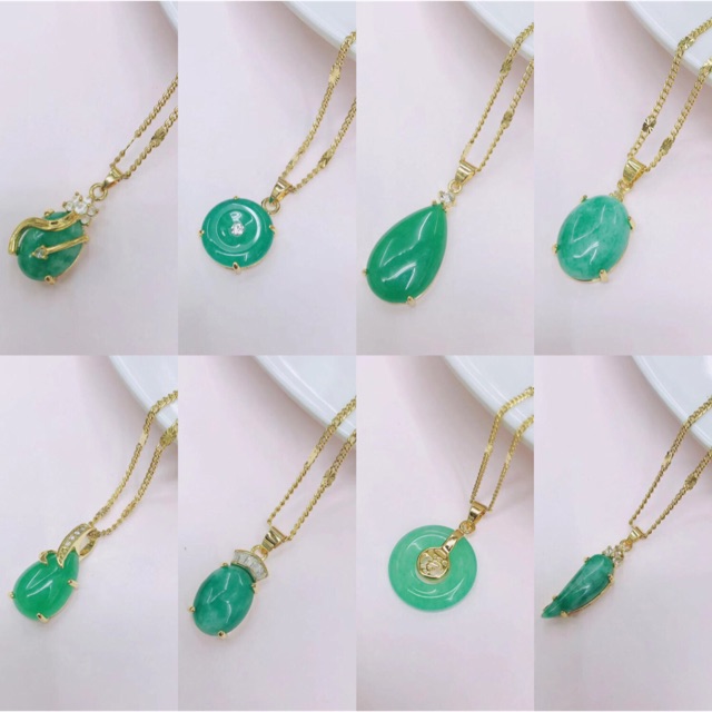 [YH] 18K Thailand Gold Plated Jade Jade Pendant Jewelry Necklace