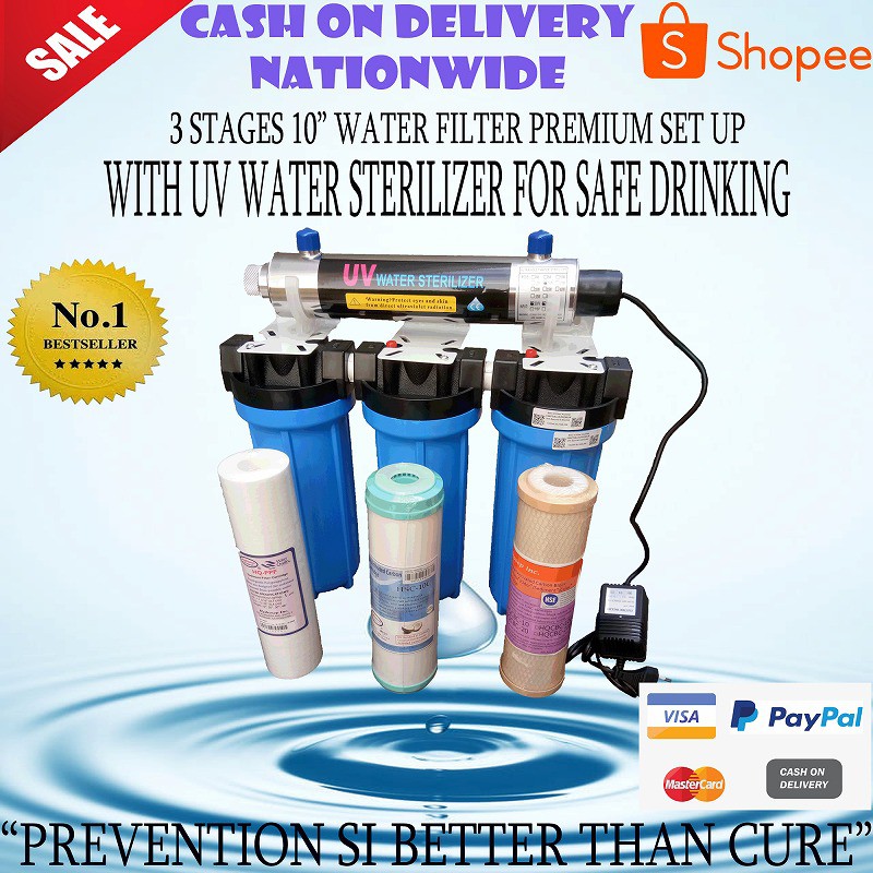 3 STAGES, 10" WATER FILTER PURIFIER DRINKING WATER STANDARD SET UP FOR