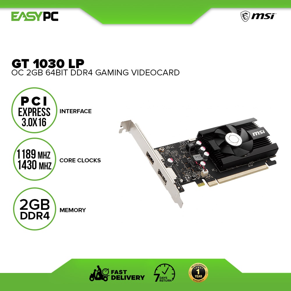 MSI GT 1030 LP OC 2gb 64bit Ddr4 Gaming Graphics Card, Brand New