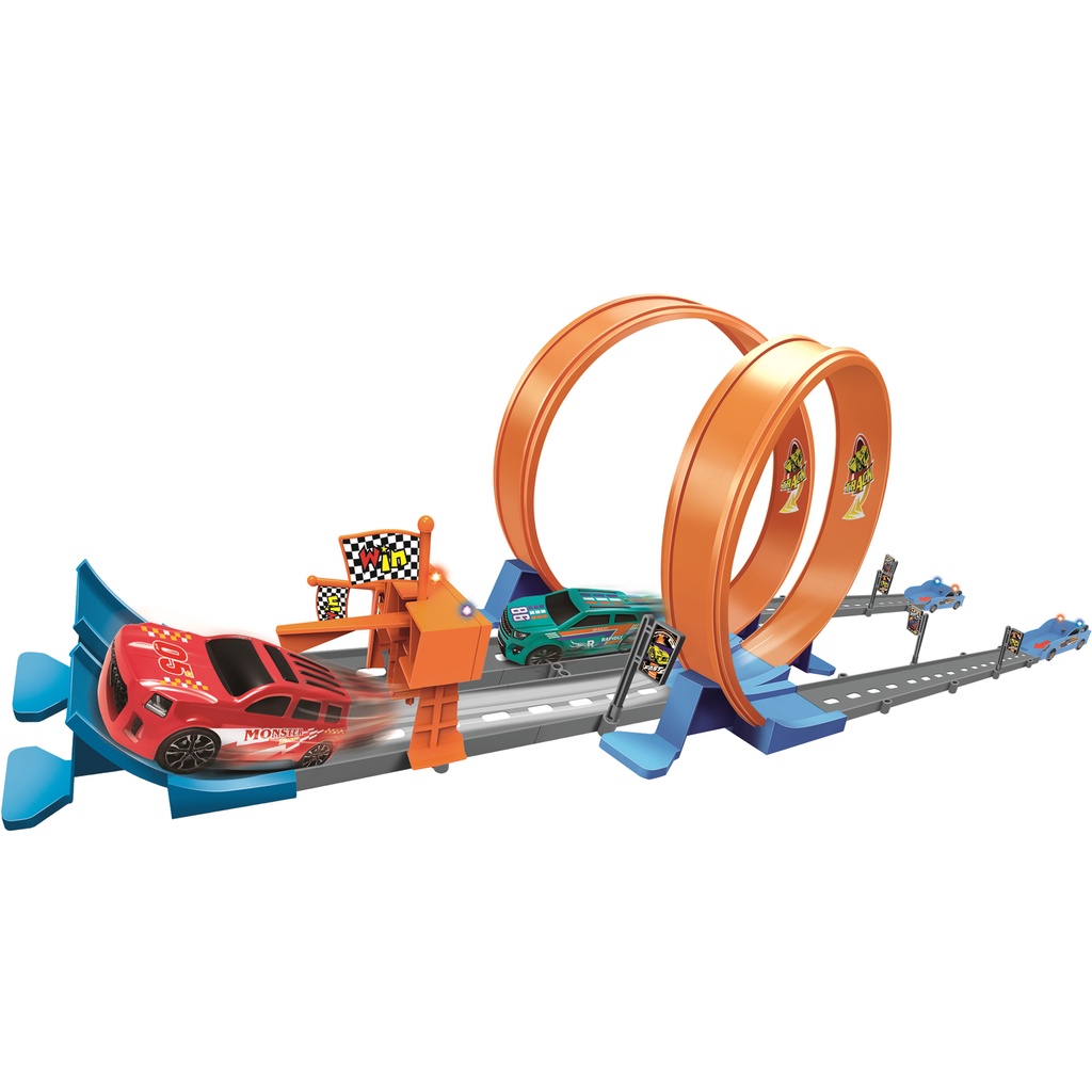 54pcs Hot wheels Track Set with Light and Sound Race System PullBack Cars Zero Gravity Slot