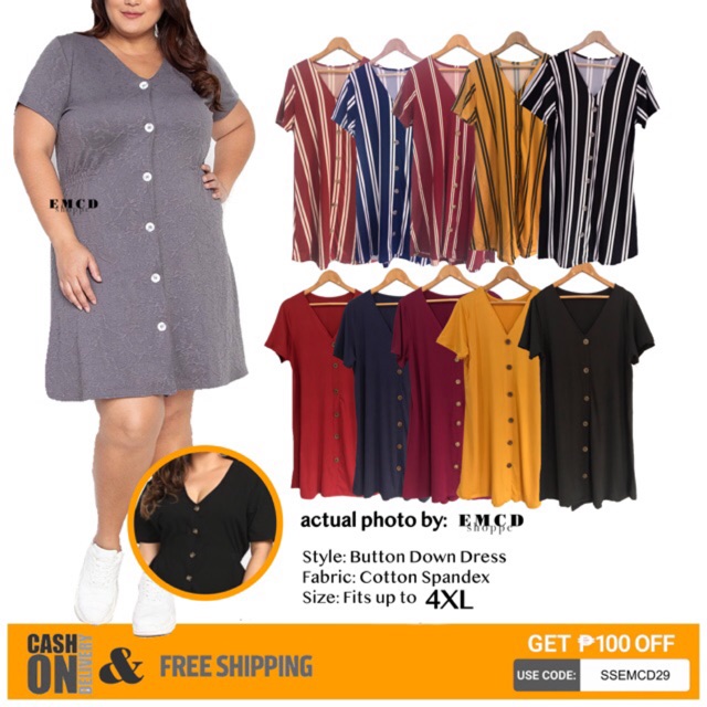 Plus Size Miranda Button Down Dress(cotton spandex) Shopee Philippines