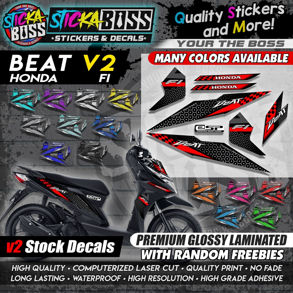 Honda Beat Fi v2 ( v2 Stock Decals )【PREMIUM GLOSSY LAMINATED】 Shopee