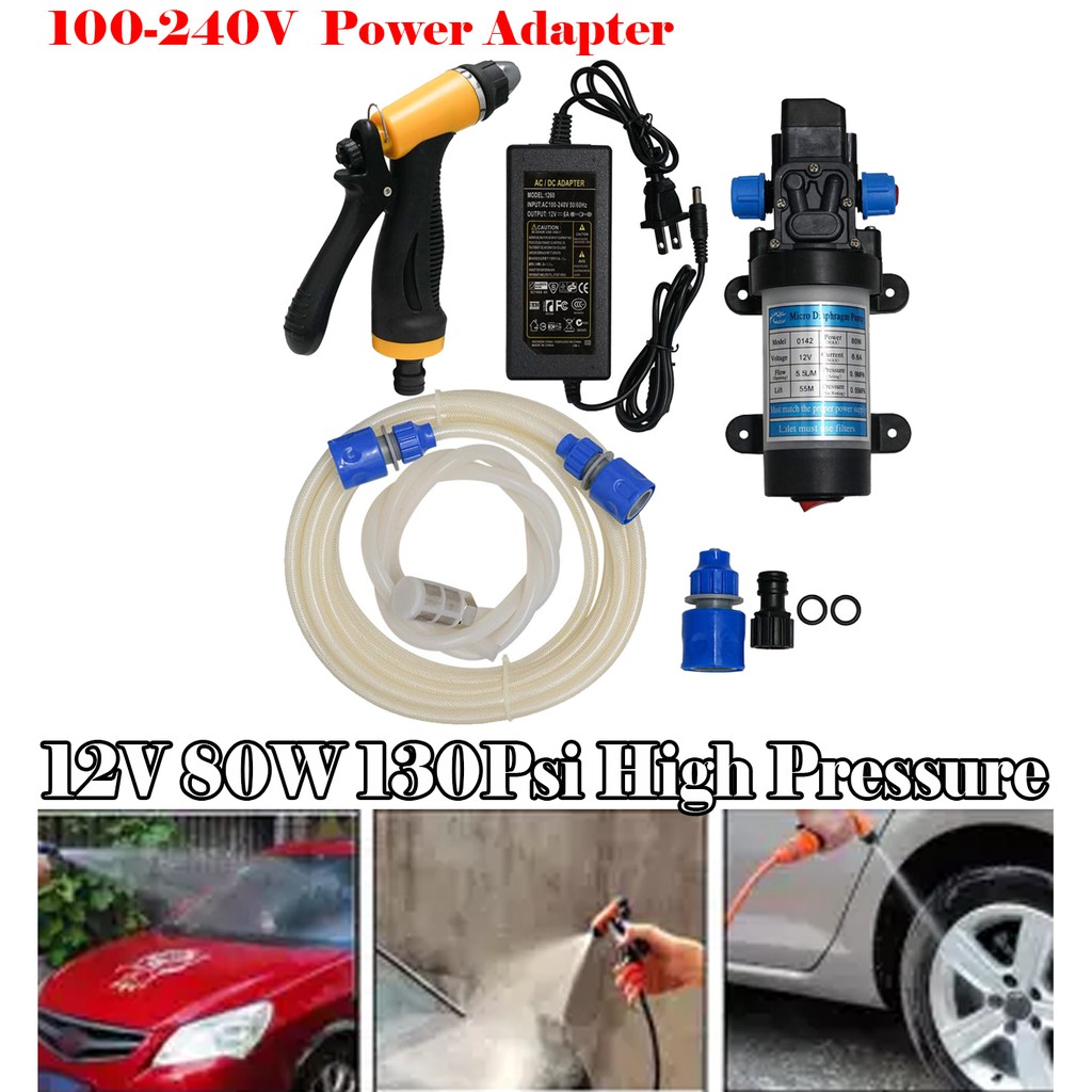 12V 80W 130Psi High Pressure SelfPriming Car Portable Wash Washer Water Pump With 100240V