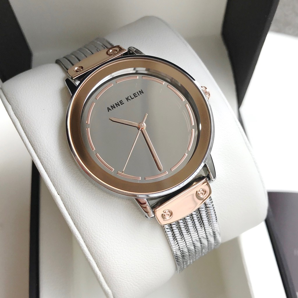 Authentic Anne Klein Watch 3223SMRT Mirror Dial Rose Gold & Silver