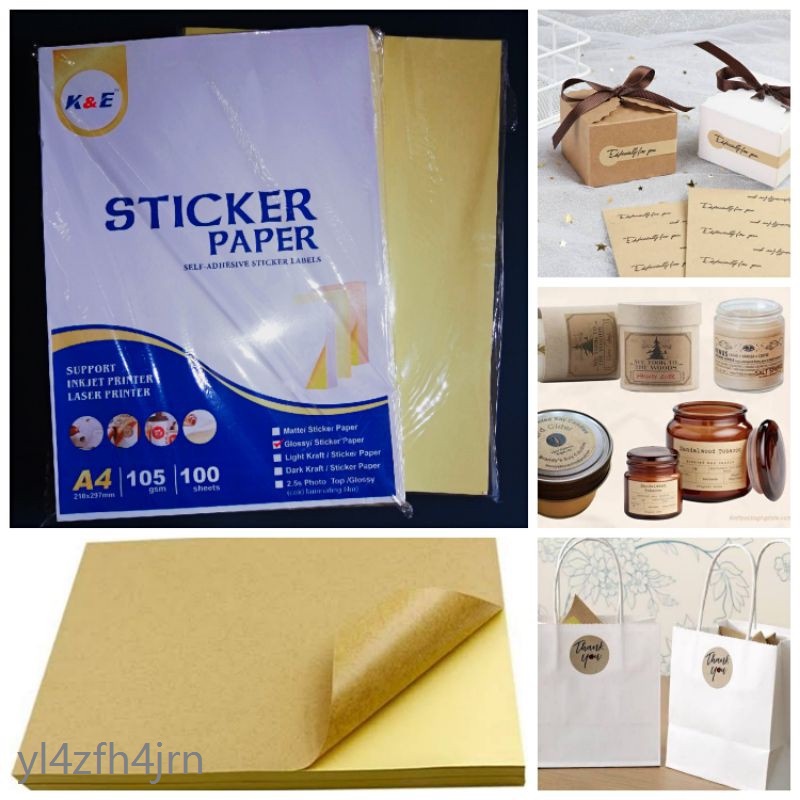 (50pcs)Printable Kraft Sticker Paper A4,105gsm Labelers/Adhesive For Inkjet/Laser Printer