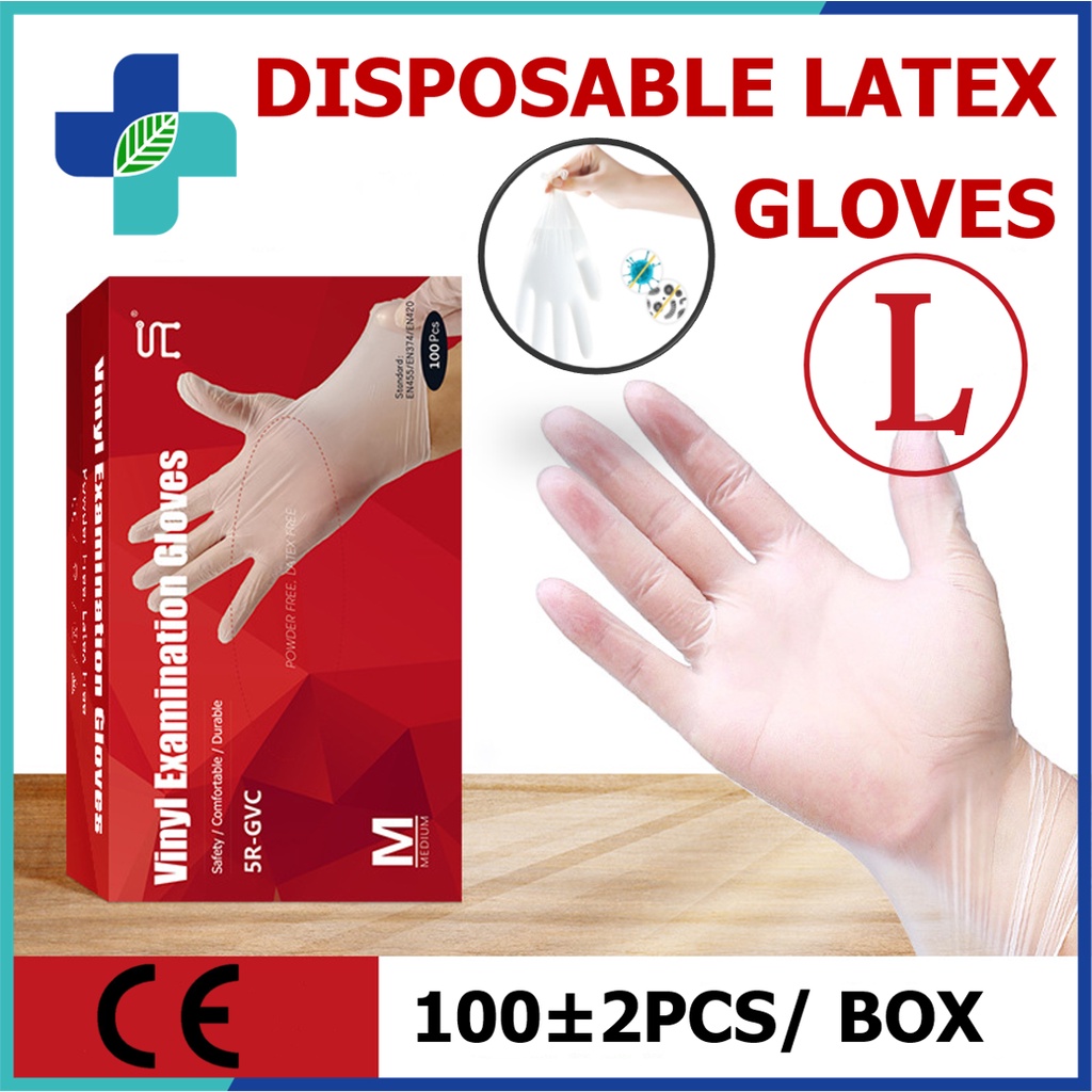 L Size Latex Gloves Powder Free Vinyl NonSterile Medical Disinfection