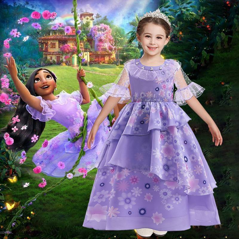 Disney Encanto ISABELA Cosplay Costume Princess Dress for Kids Girls