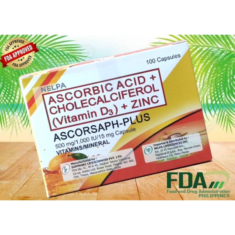 ASCORSAPH PLUS (Ascorbic Acid + Vitamin D3) + Zinc 100 Capsules