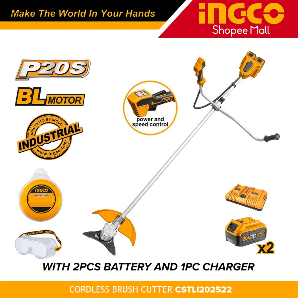 Ingco CSTLI202522 Industrial Lithium String Trimmer and Brush Cutter