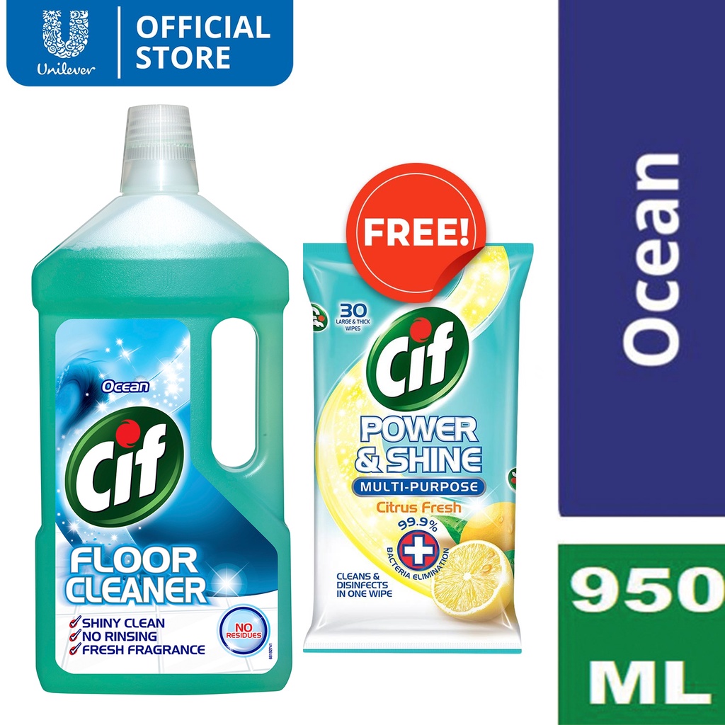 Cif Floor Cleaner Ocean 950ml With Free Cif Power & Shine MultiPurpose