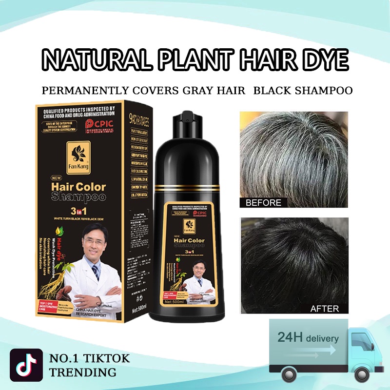 500ml Natural Plant Hair Dye Shampoo Permanently Covers Gray Hair Home