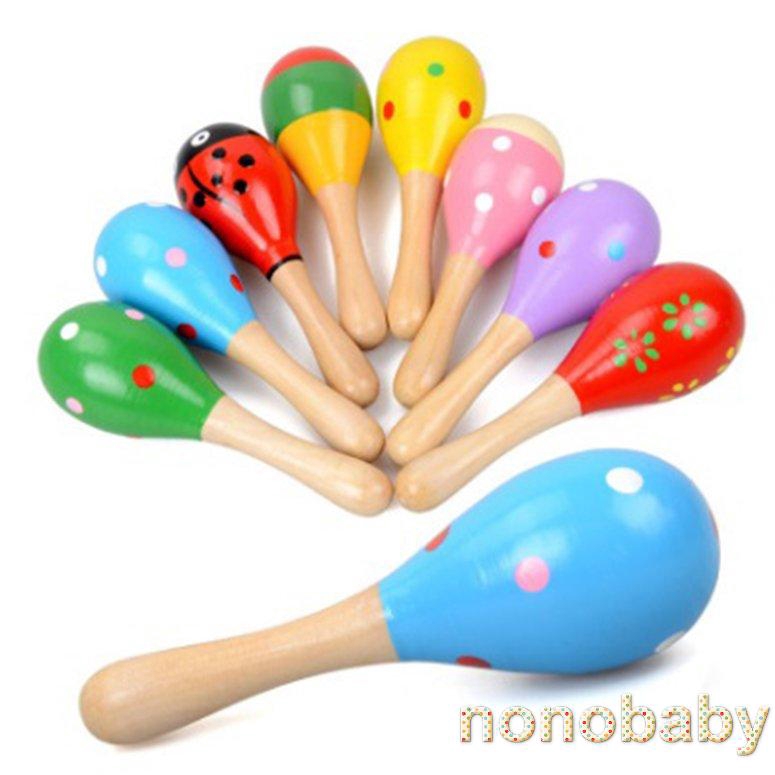 【nono】Kids Baby Wooden Toy Maracas Rumba Shakers Musical Party Rattles