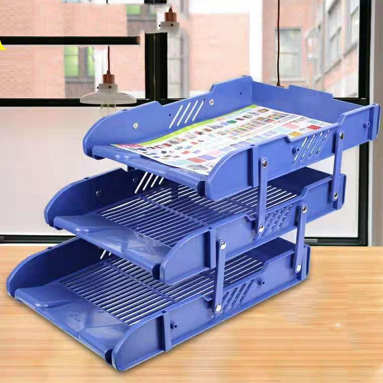 Threelayer horizontal file tray, multilayer file rack plastic file storage rack for office