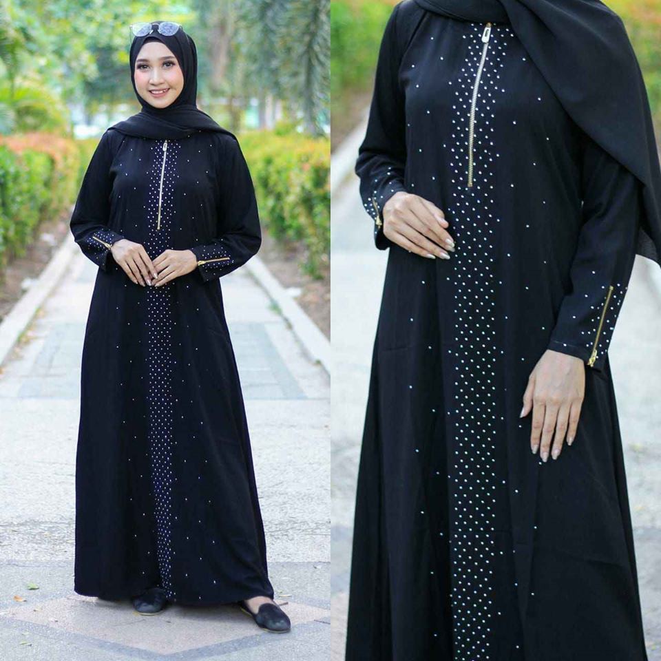 HITAM Muslim Abayas Plain Robe Black Busui Black Jet Black Soft