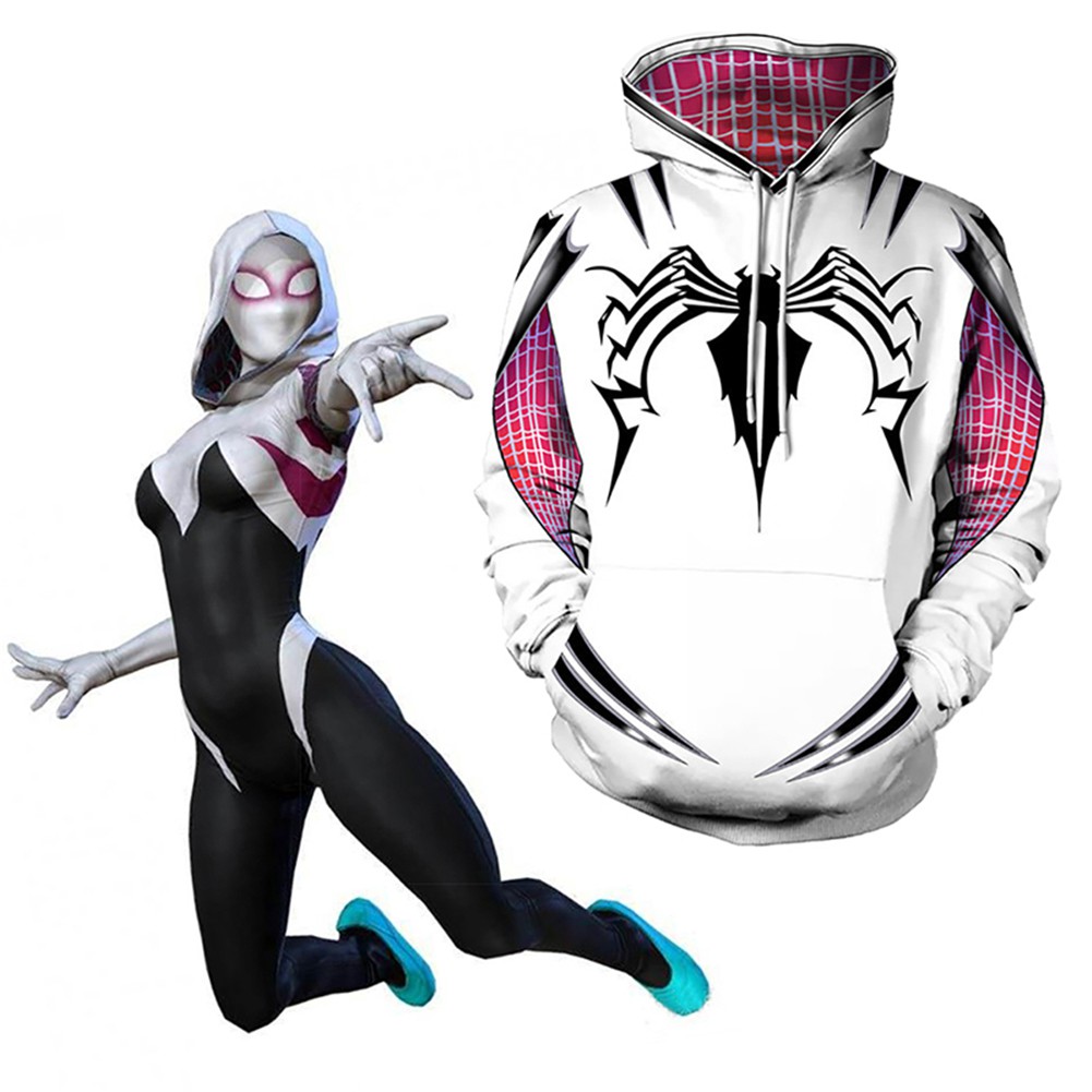 Women's Sweatershirt Spider Gwen Stacy Zipper Hooded Hoodie Spiderman