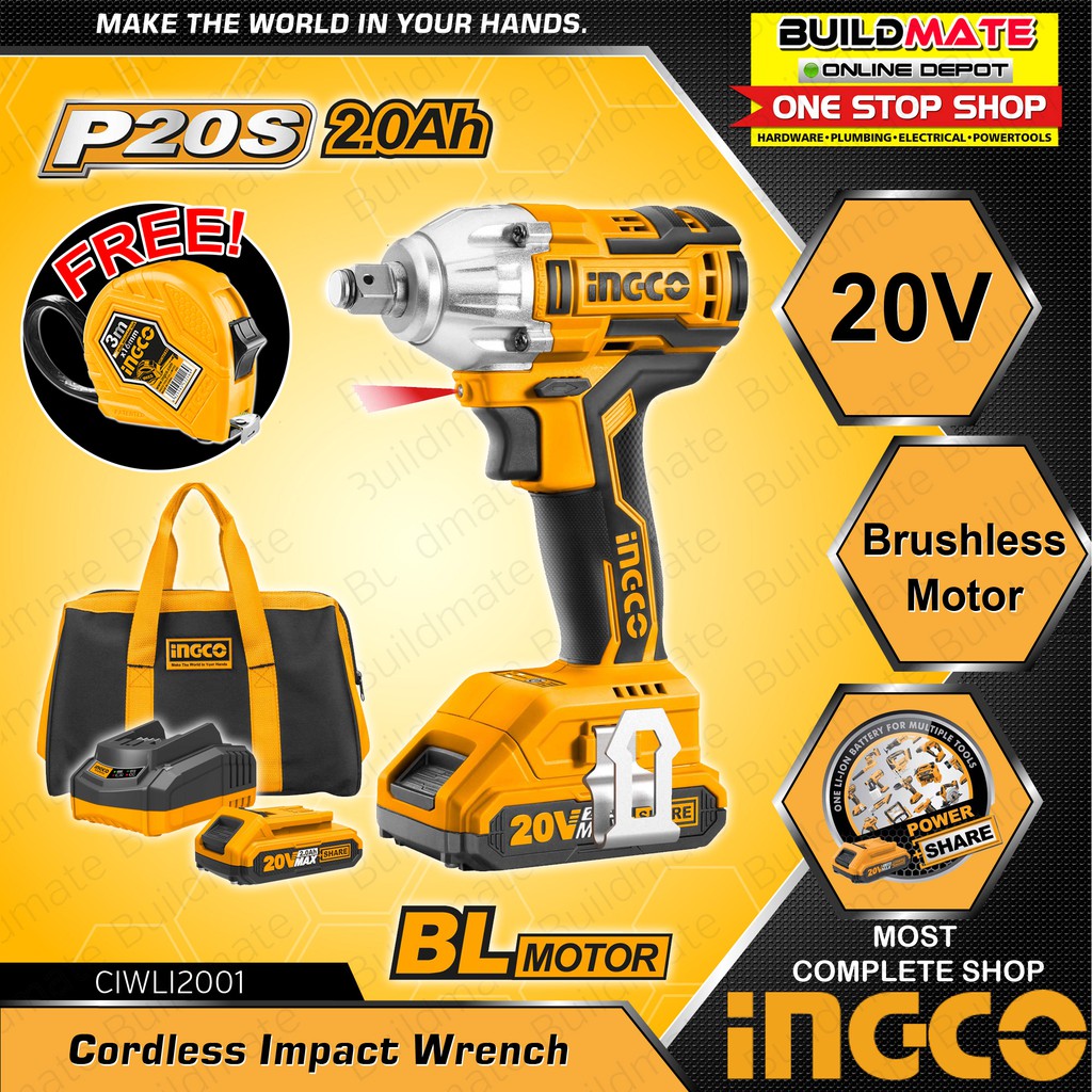 INGCO Cordless Impact Wrench Brushless Motor 20V CIWLI2001 POWERSHARE