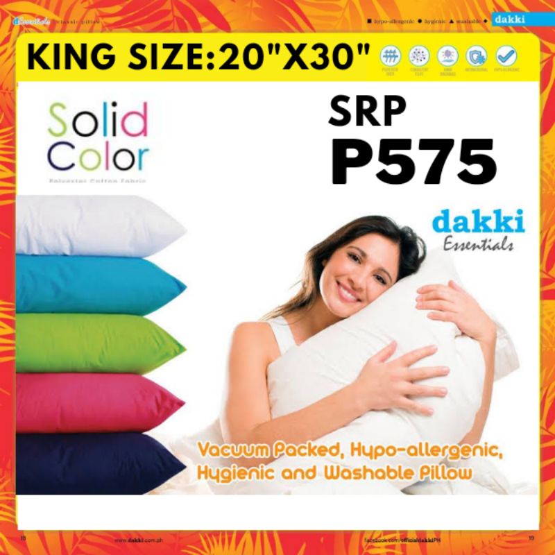DAKKI King Size Pillow Solid Color 20"x30" (srp 575) Shopee Philippines