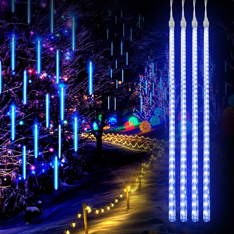 8 Tubes Christmas LED Meteor Shower Garland Festoon Holiday Strip Light
