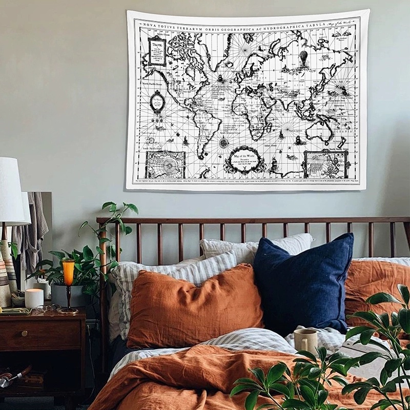【W Magazynie】 Mapa Retro Wiszący Gobelin Ścienny Narzuta Koc Materiał