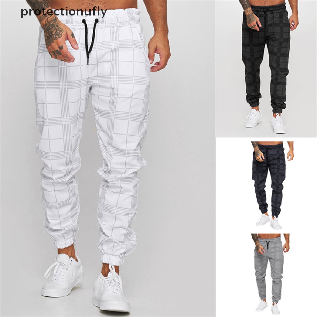 protectionufly 2022 Men's Casual Pants Plaid Trousers Streetwear Cargo