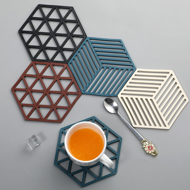 FOOD GRADE Kitchen Silicone Trivet Mats Hexagon Silicone Trivet Set