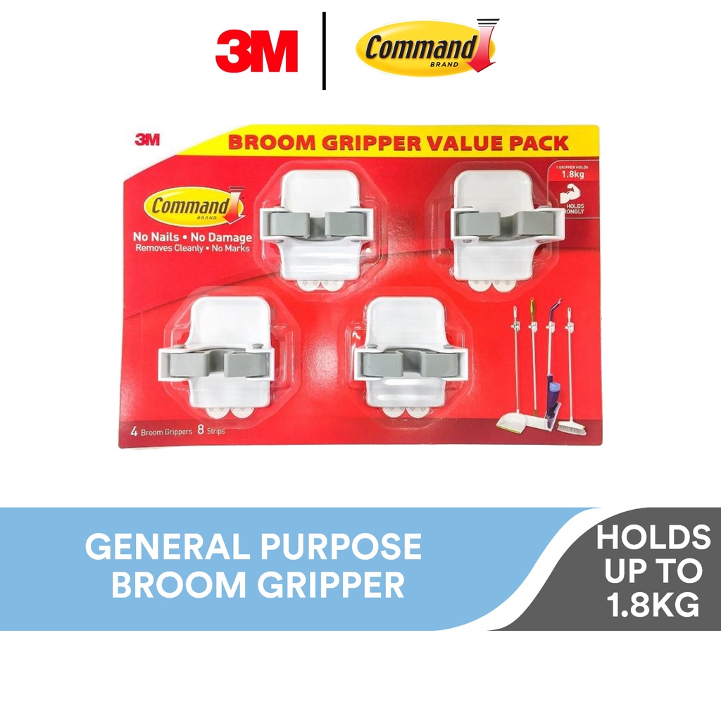 3M Command Mop And Broom Gripper, Value Pack, Bundle Of 4 With 8 Strips