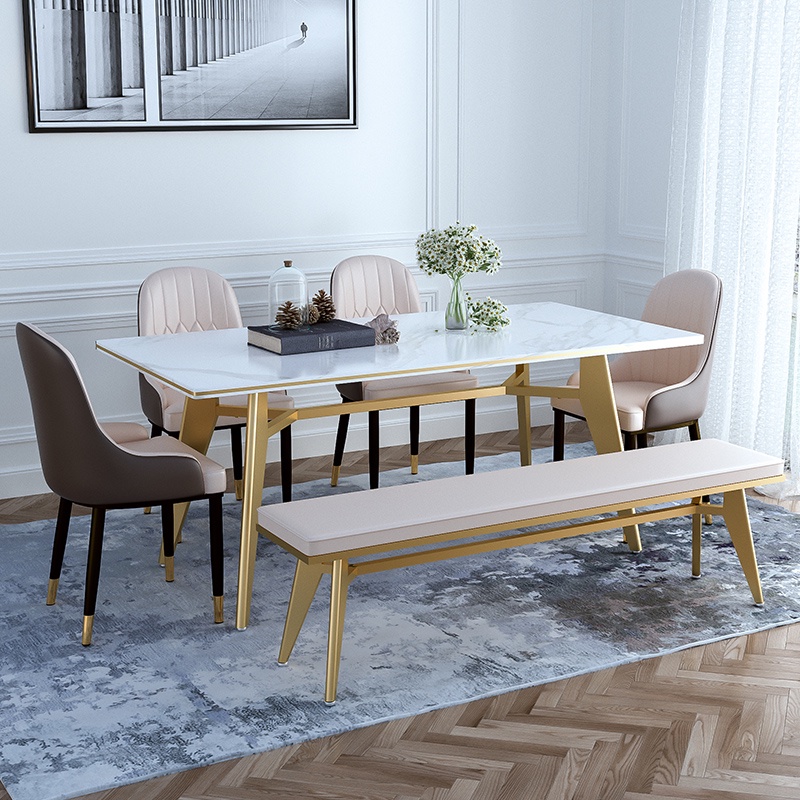 Nordic marble dining table and bench and dining chair combination