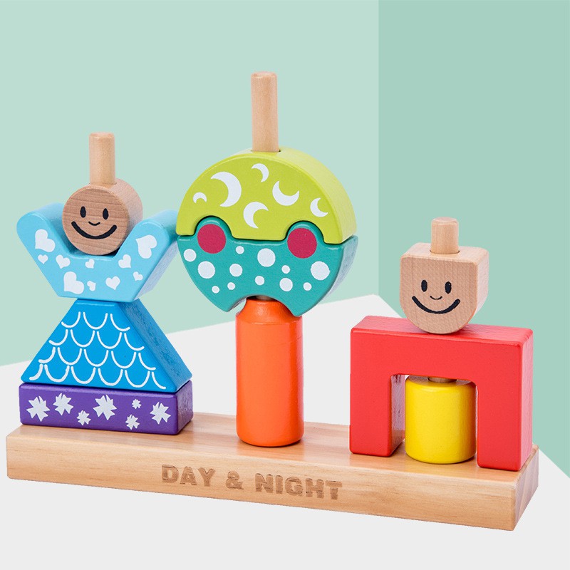 Treeyear Wooden Stacking Toy and Sorting Puzzle Montessori Toys for