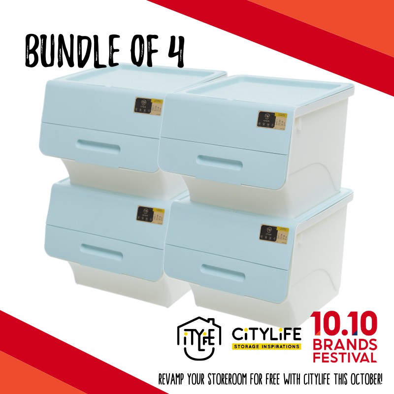 Citylife Stackable Storage Box With Front Opening 35L (Bundle of 4