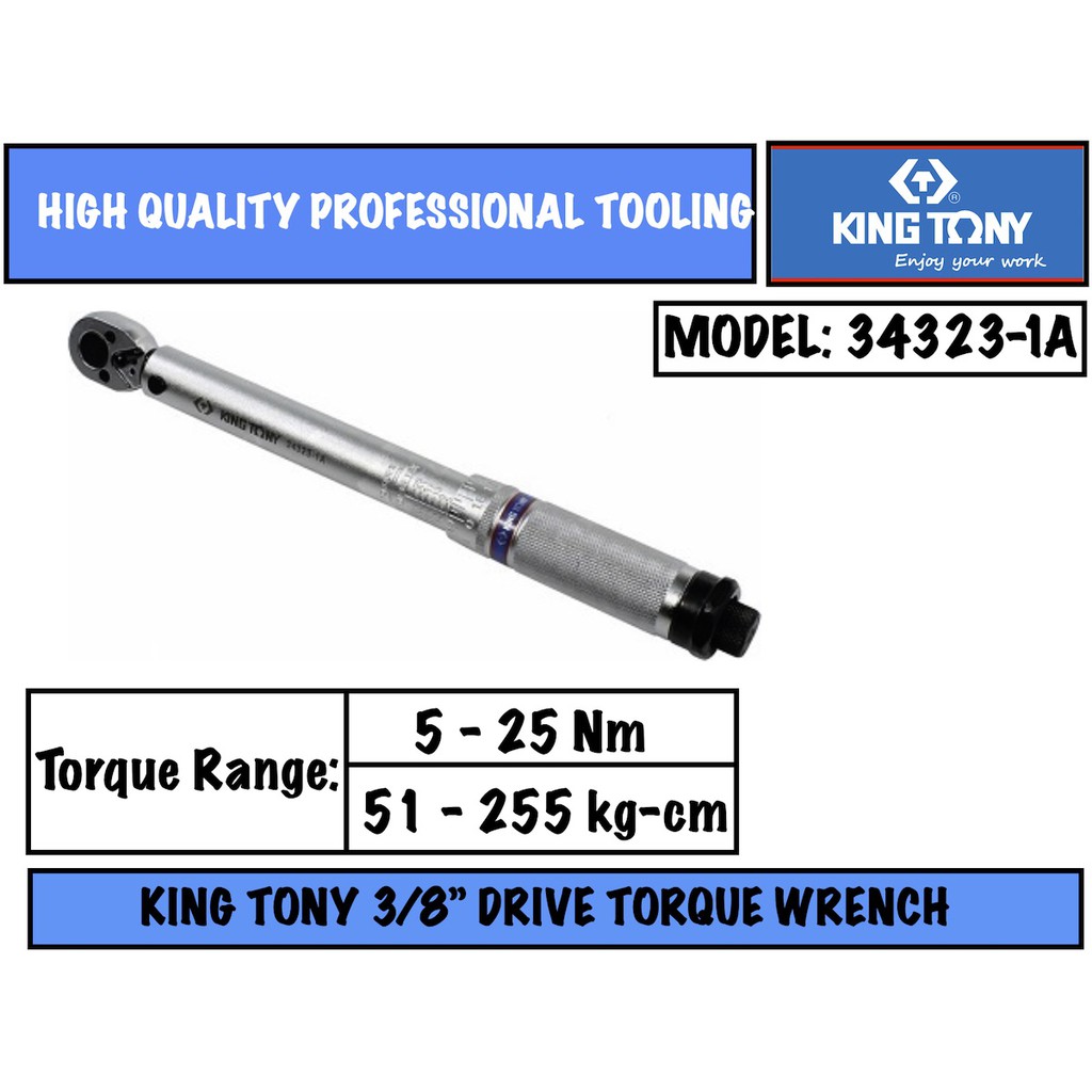 King Tony 3/8inch Sq Dr 525Nm Torque Wrench with Factory Calibration Certificate (343231A